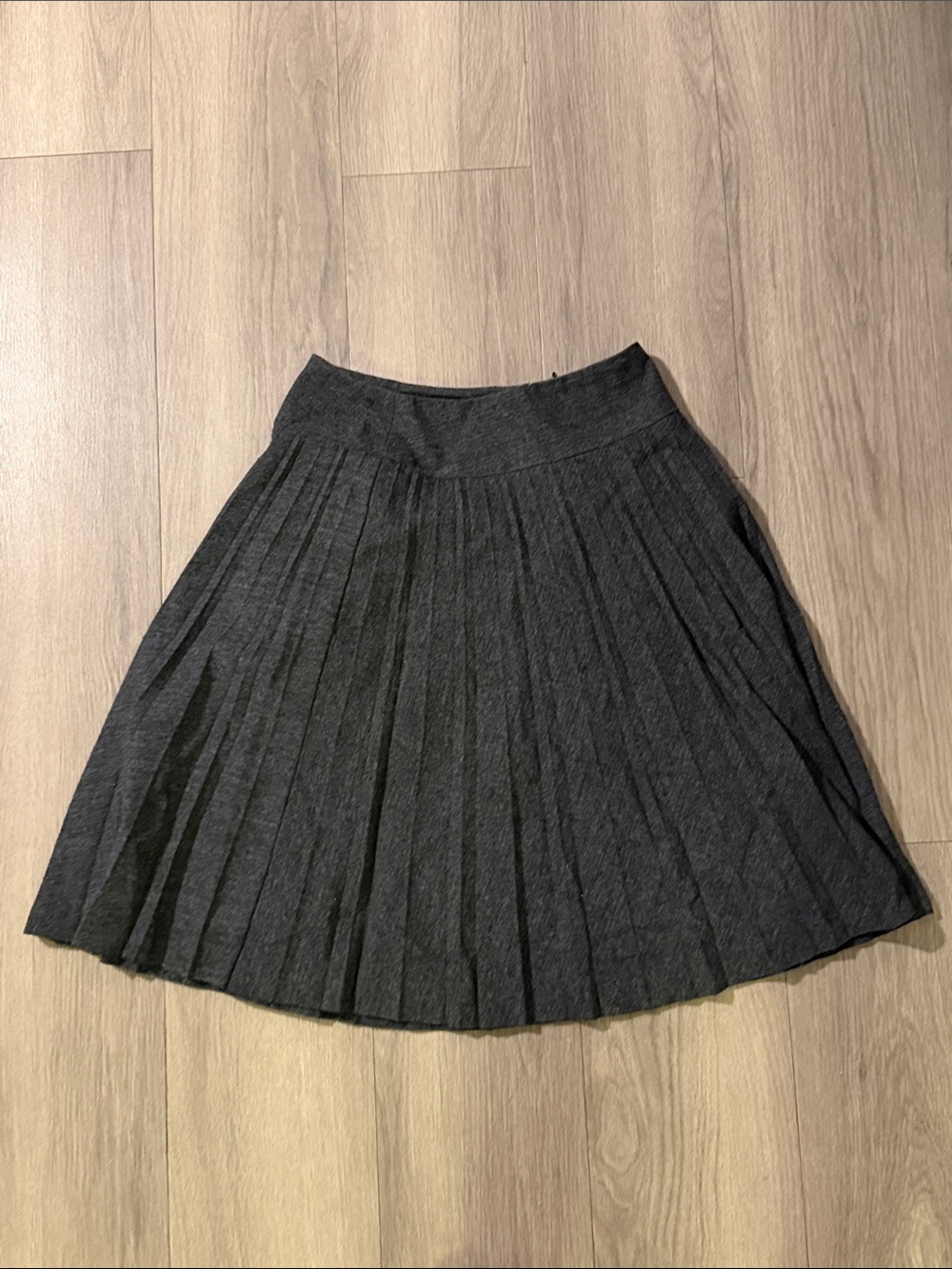 Wool Pleated A-Line Skirt - Charcoal Gray
